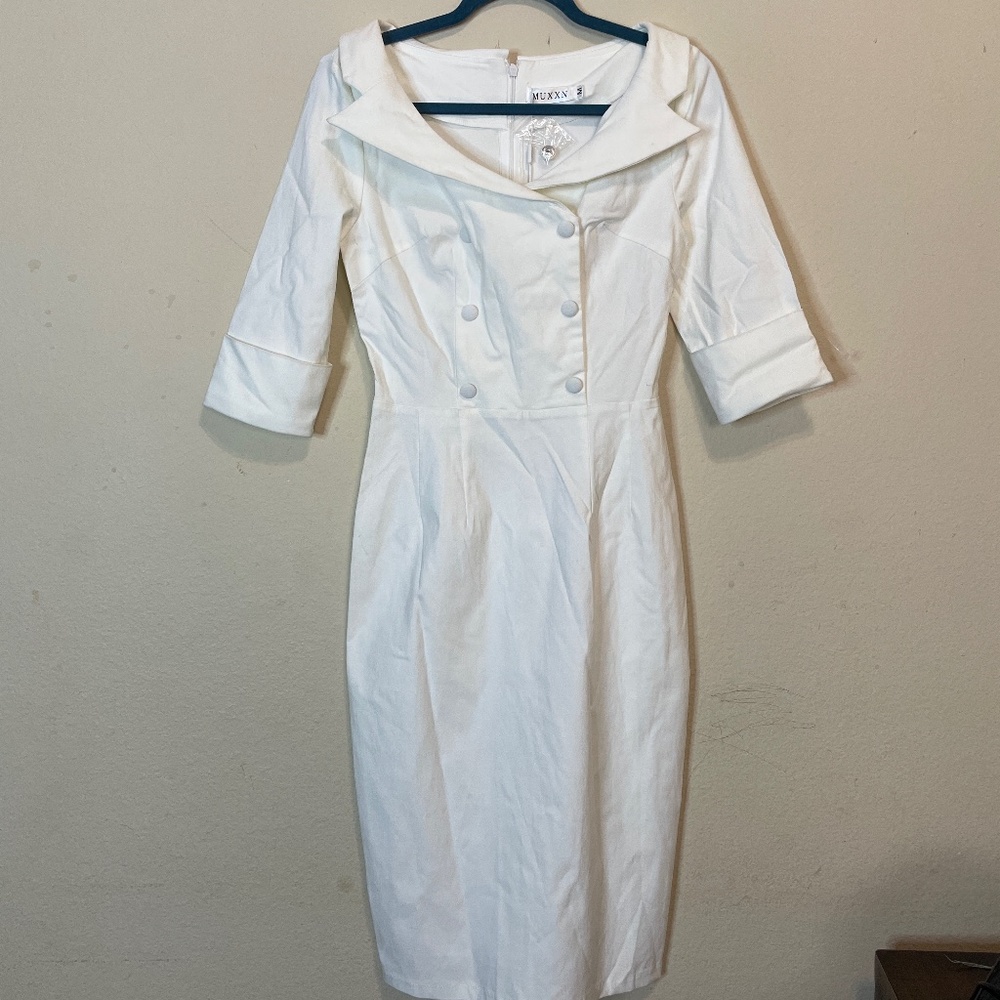 Stunning White vintage style pinup cocktail dress 50s 60s
